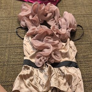 bebe Pink and Cream Ruffled Chemise